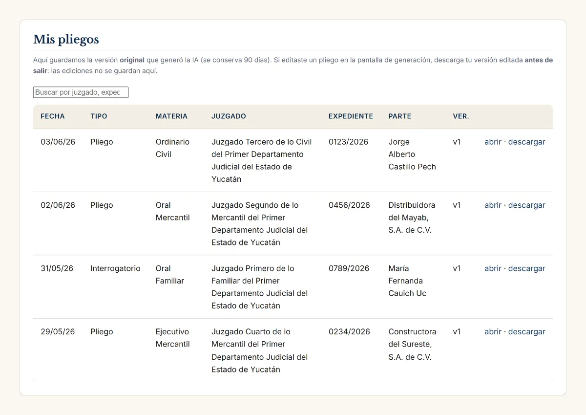 Historial de tus pliegos